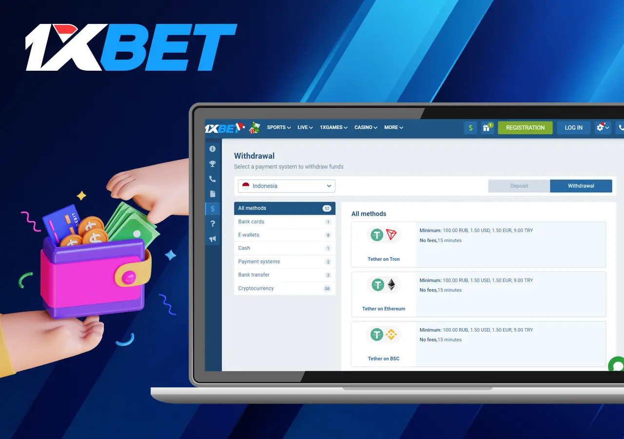 Withdrawal methods at bookmaker 1xbet