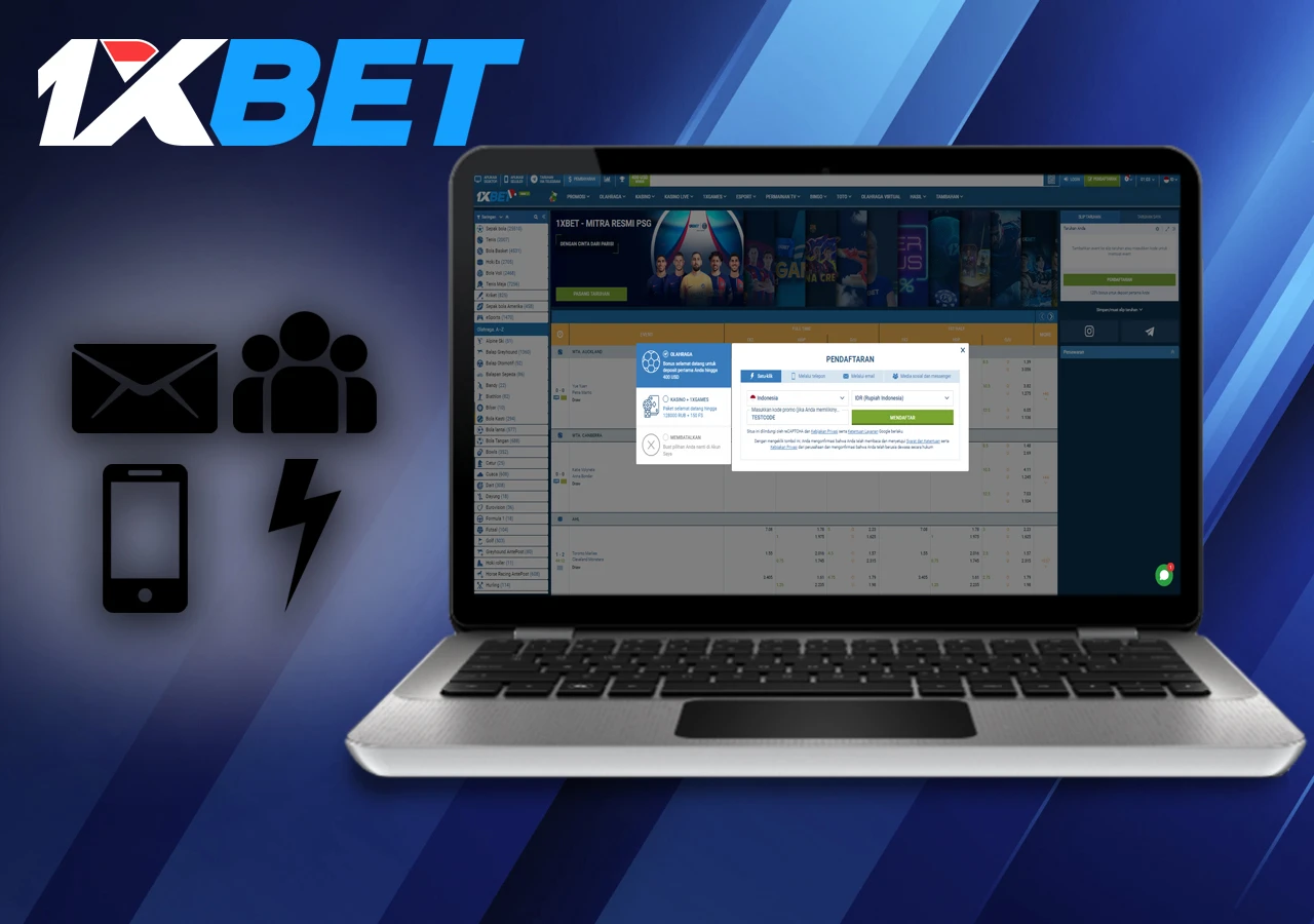 Instructions on the process of player registration on the website of 1xBet in Indonesia